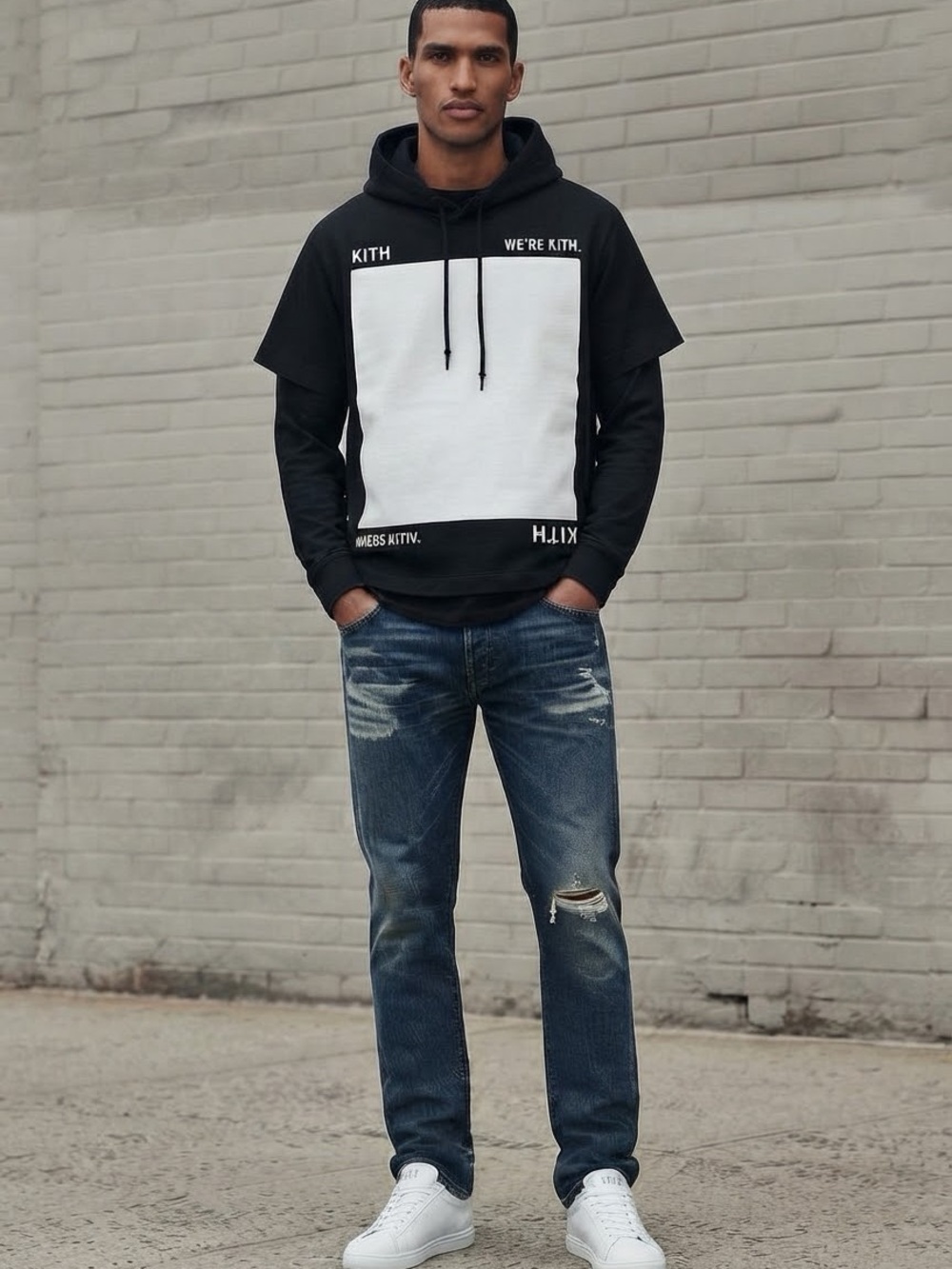 Kith Black Hoodie with White Front Square Panel